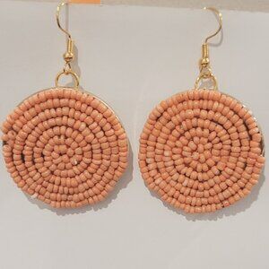 Peach Beaded Circle Drop Earrings - Large